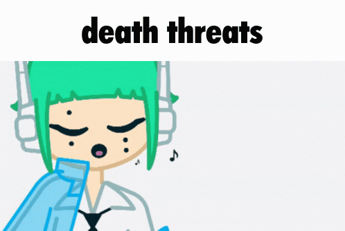 A Drawing Of A Girl With Green Hair And The Words Death Threats GIF