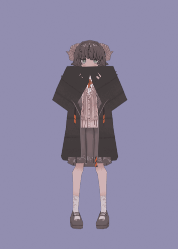 A Drawing Of A Girl With Horns And A Coat That Says ' Hein ' On It GIF