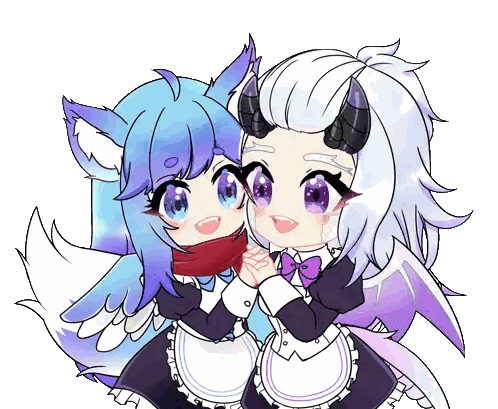 a drawing of a girl with horns and a girl with wings