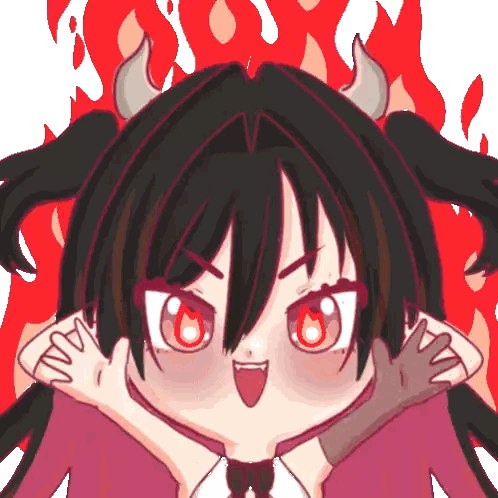 a drawing of a girl with horns and a red background