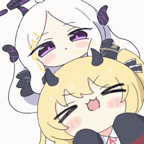 A Drawing Of A Girl With Horns Laying On Another Girl GIF