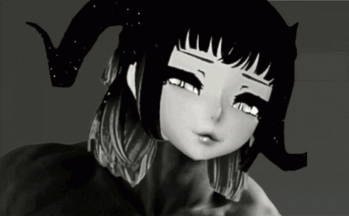 A Drawing Of A Girl With Horns On Her Head GIF