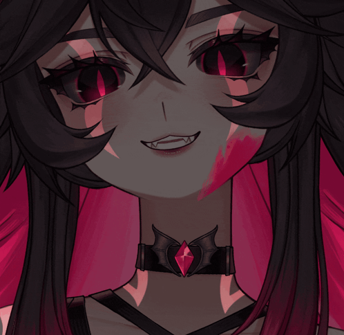 A Drawing Of A Girl With Long Black Hair And A Choker Around Her Neck GIF