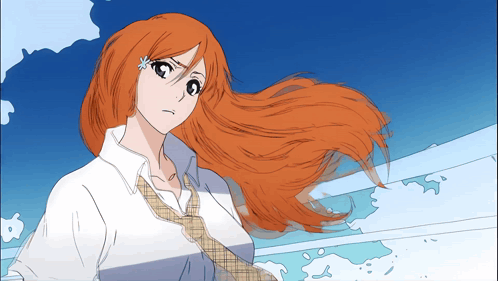 a drawing of a girl with long red hair and a plaid tie