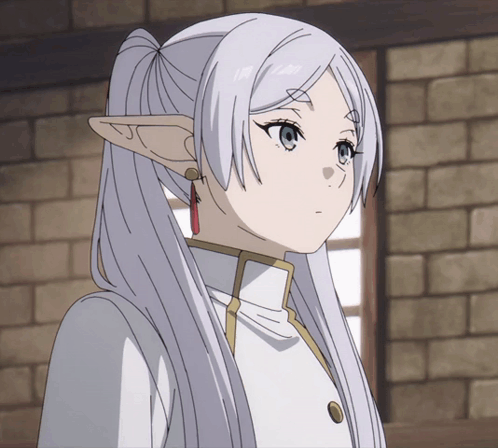 A Drawing Of A Girl With Long White Hair And Ears GIF