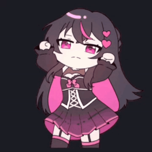 A Drawing Of A Girl With Pink Eyes And Hearts On Her Hair GIF