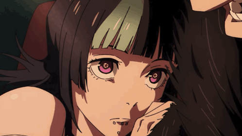 A Drawing Of A Girl With Pink Eyes GIF