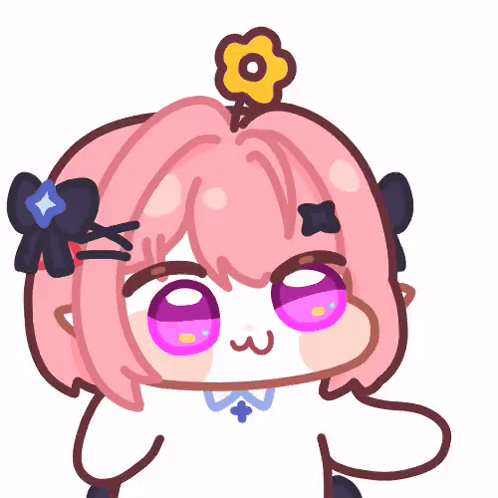A Drawing Of A Girl With Pink Hair And A Flower On Her Head GIF