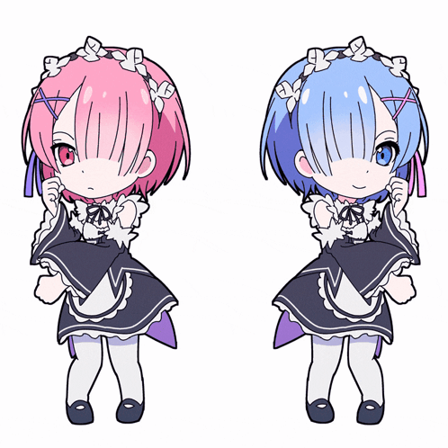 A Drawing Of A Girl With Pink Hair And A Girl With Blue Hair GIF