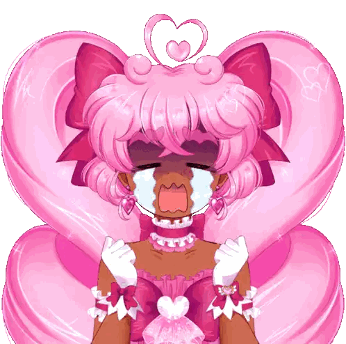 a drawing of a girl with pink hair and a heart on her head