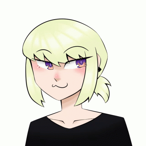 A Drawing Of A Girl With Purple Eyes And Blonde Hair GIF