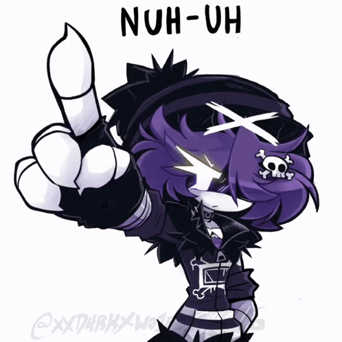 A Drawing Of A Girl With Purple Hair And The Words Nuh-Uh Written Above Her GIF