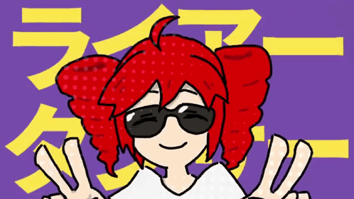 A Drawing Of A Girl With Red Hair And Sunglasses GIF