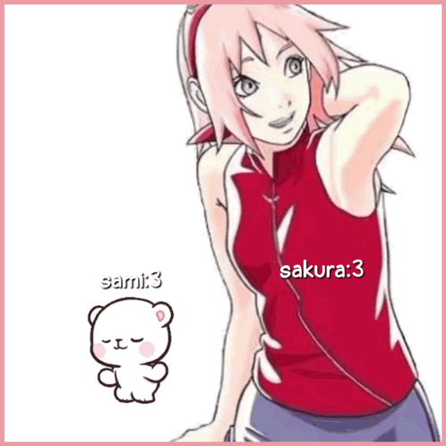 A Drawing Of A Girl With The Name Sakura 3 Next To A Teddy Bear GIF
