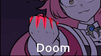 A Drawing Of A Girl With The Word Doom On The Bottom Right GIF