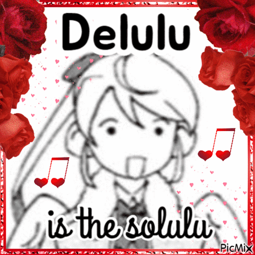 A Drawing Of A Girl With The Words Delulu Is The Solulu GIF