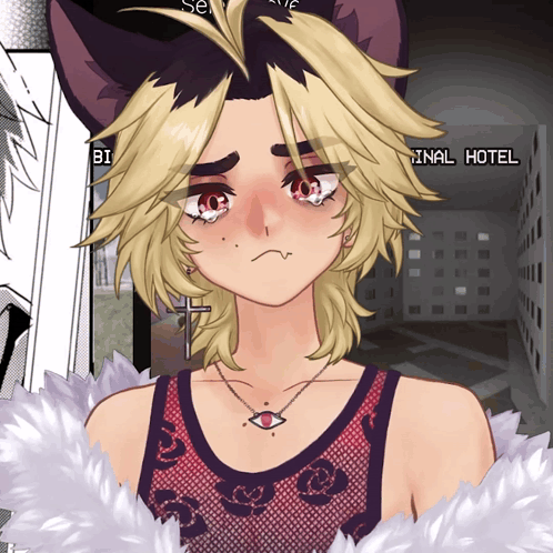 A Drawing Of A Girl With The Words Final Hotel On The Bottom Right GIF