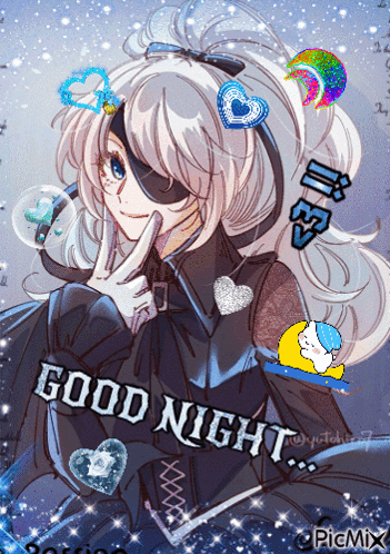 A Drawing Of A Girl With The Words Good Night Written On It GIF
