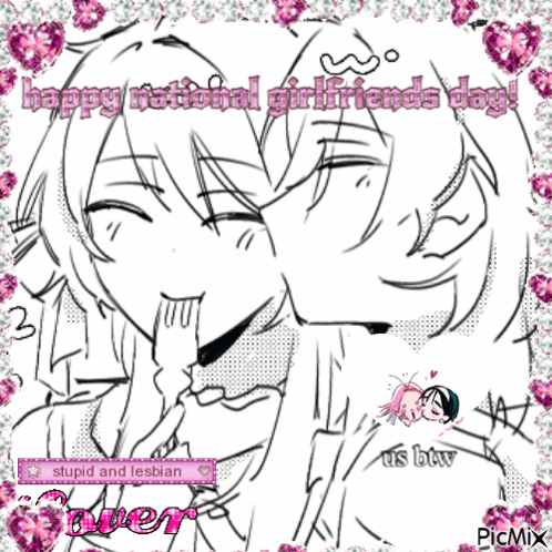 A Drawing Of A Girl With The Words Happy National Girlfriends Day Written On It GIF