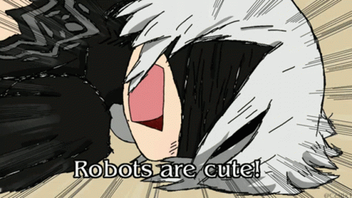 A Drawing Of A Girl With The Words " Robots Are Cute " On The Bottom GIF