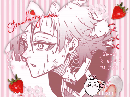 a drawing of a girl with the words strawberry moon written above her