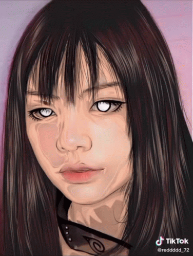 A Drawing Of A Girl With White Eyes And A Tiktok Logo GIF