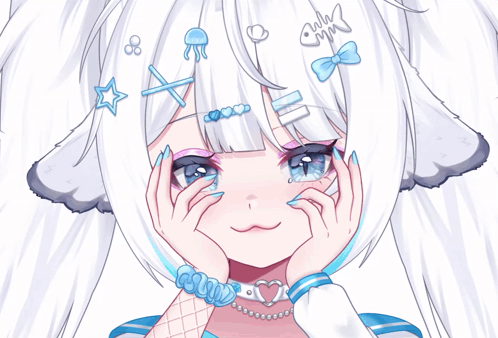 A Drawing Of A Girl With White Hair And A Choker That Says Good On It GIF