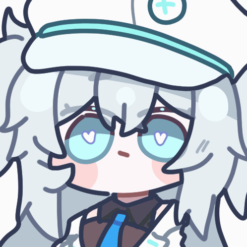 A Drawing Of A Girl With White Hair And A Hat With A Cross On It GIF