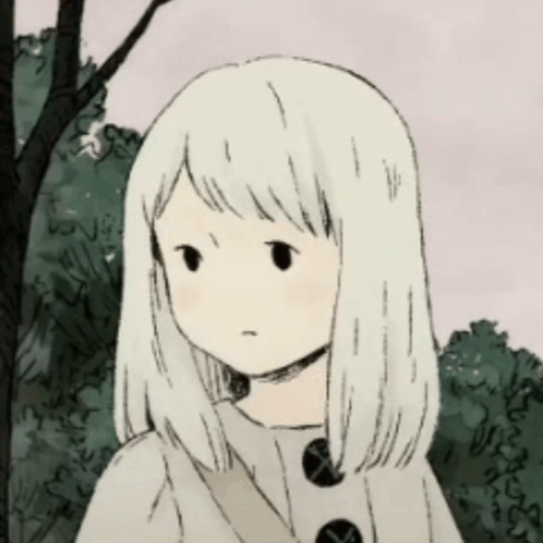 A Drawing Of A Girl With White Hair And A Serious Look On Her Face GIF