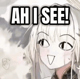 a drawing of a girl with white hair and the words ah i see