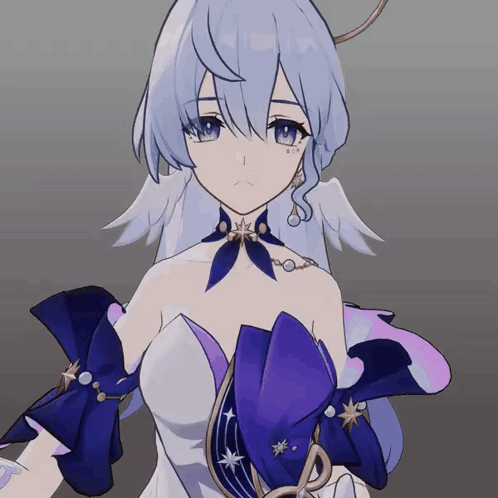 A Drawing Of A Girl With White Wings And A Blue Dress GIF