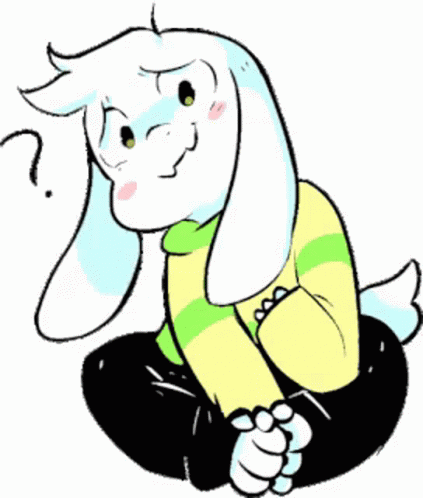 a drawing of a goat sitting down with a question mark on its head .