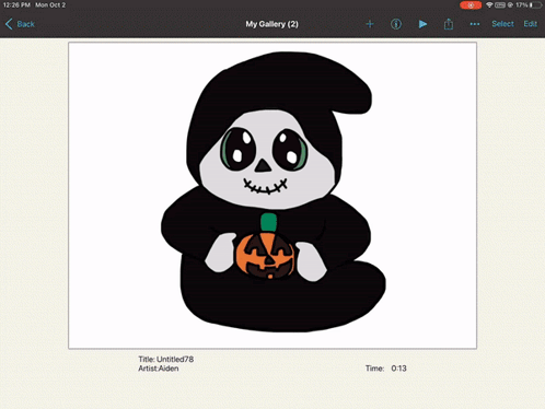 A Drawing Of A Grim Reaper Holding A Pumpkin Is On A Phone Screen GIF