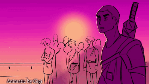 a drawing of a group of people with the words animatic by gigi underneath