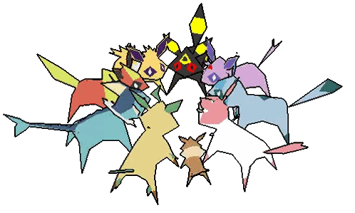 a drawing of a group of pokemon standing in a circle on a white background