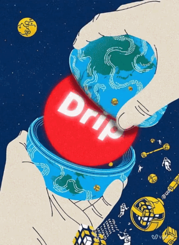 A Drawing Of A Hand Holding A Red Ball That Says Drip GIF