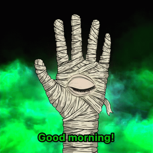 A Drawing Of A Hand Wrapped In Bandages With The Words Good Morning GIF