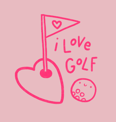 A Drawing Of A Heart Shaped Golf Ball And Flag That Says " I Love Golf " GIF