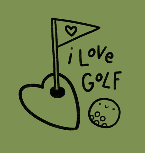 A Drawing Of A Heart Shaped Golf Ball With The Words " I Love Golf " GIF