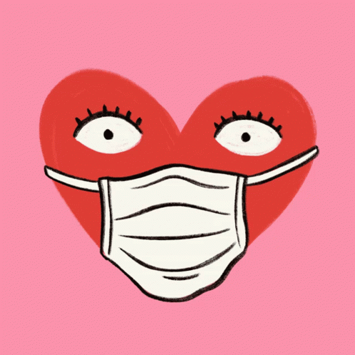 A Drawing Of A Heart Wearing A Face Mask On A Pink Background GIF
