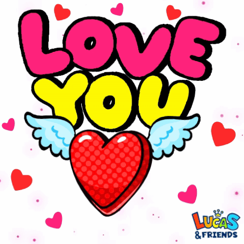 A Drawing Of A Heart With Wings And The Words " Love You " GIF