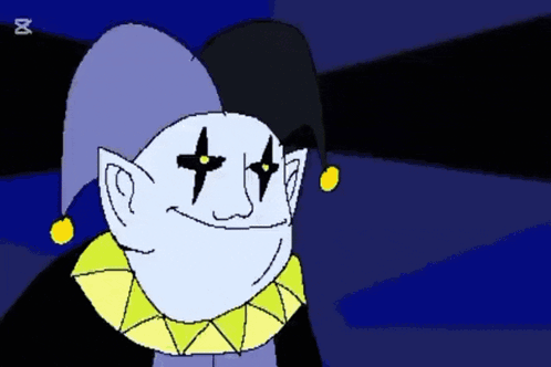 A Drawing Of A Jester With A Sign That Says Chaos GIF