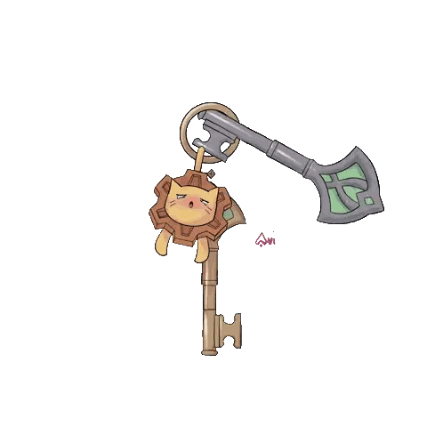 a drawing of a key with a cat hanging from it and the letter a on the bottom