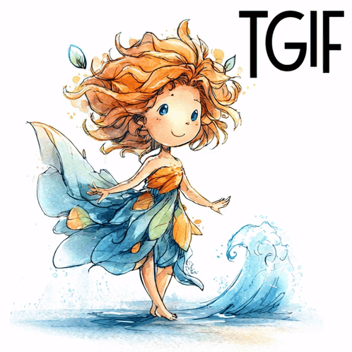 a drawing of a little girl with the word tgif below it