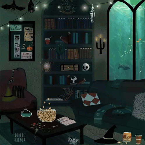 A Drawing Of A Living Room With A Sign That Says " Party " On It GIF