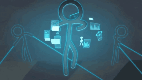 a drawing of a machine with a blue light behind it