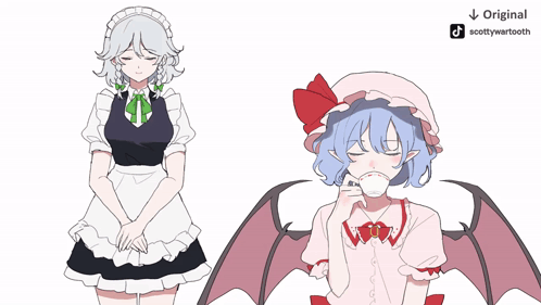 A Drawing Of A Maid And A Demon With The Original Scottywarttooth Written On The Bottom GIF