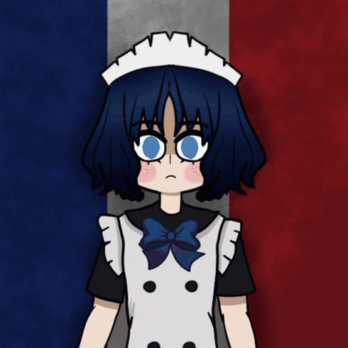 A Drawing Of A Maid With A Lightning Bolt Coming From Her Head GIF