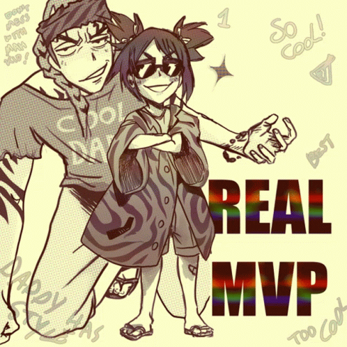 A Drawing Of A Man And A Girl With The Words " Real Mvp " On The Bottom GIF