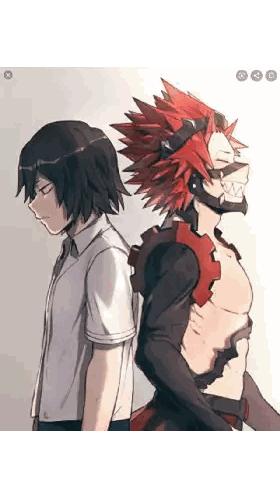 a drawing of a man and a monster standing back to back